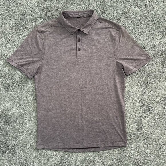 Lululemon Evolution Polo Mens Medium Agile Stripe Heathered Arctic Plum Obsidian - Picture 1 of 10